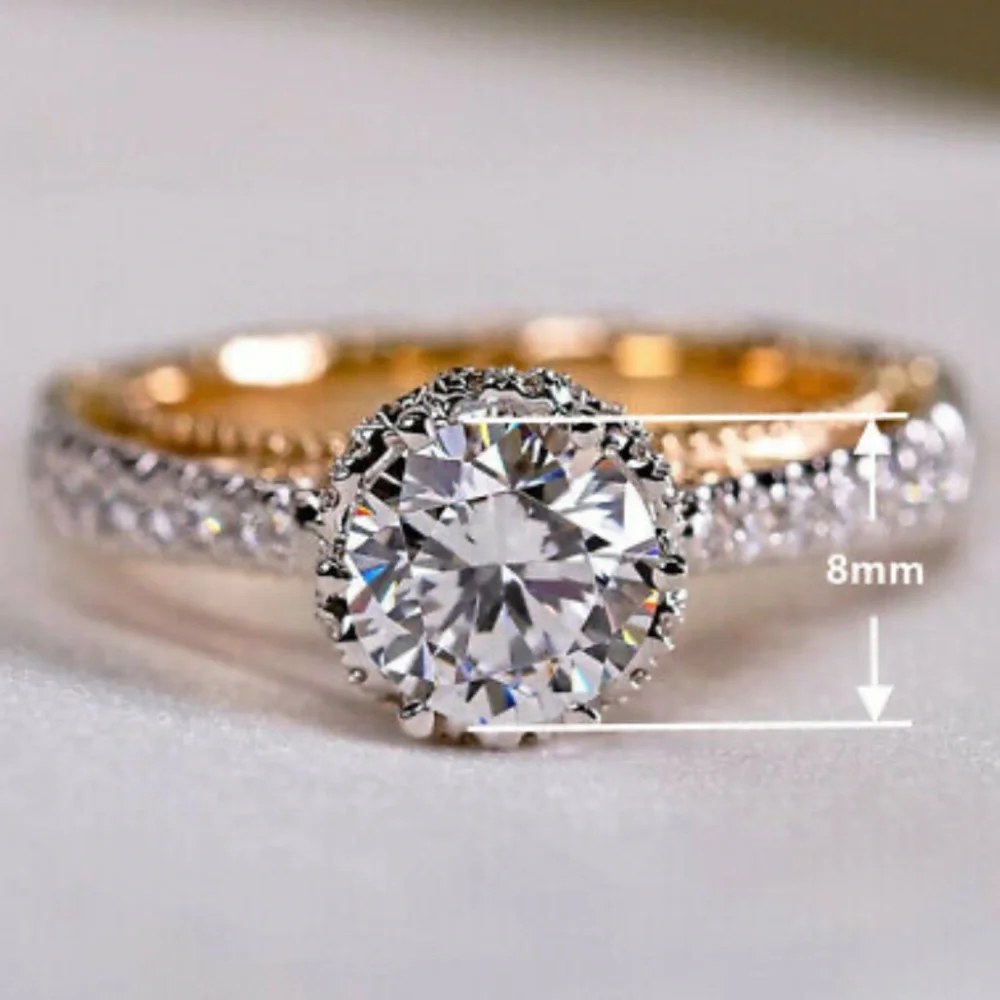 Two Tone 18k gold Plated/sterling silver Luxury Round Cut Women  Sz 6-10 - Picture 5 of 5